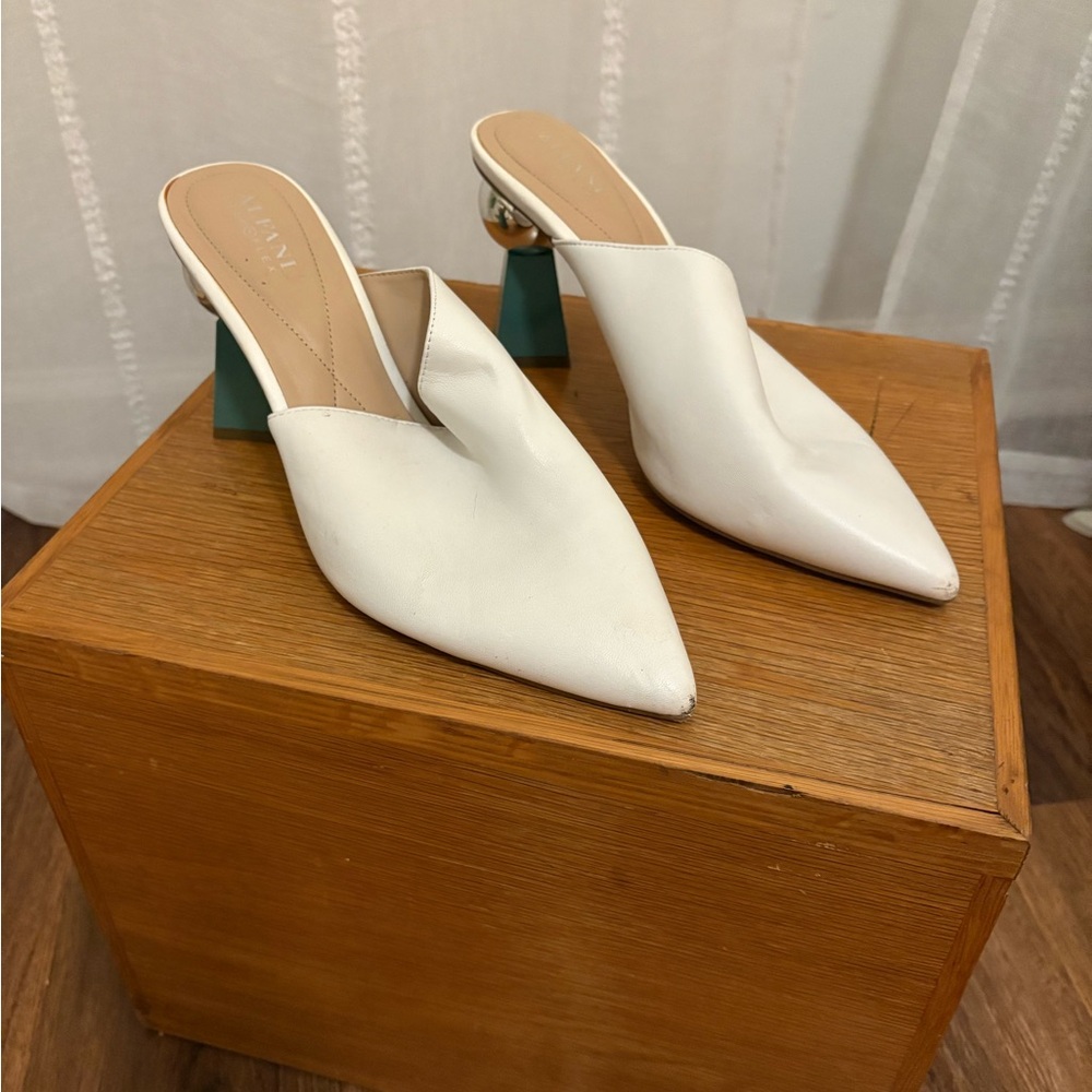 Alfani White Mules with Unique Heel